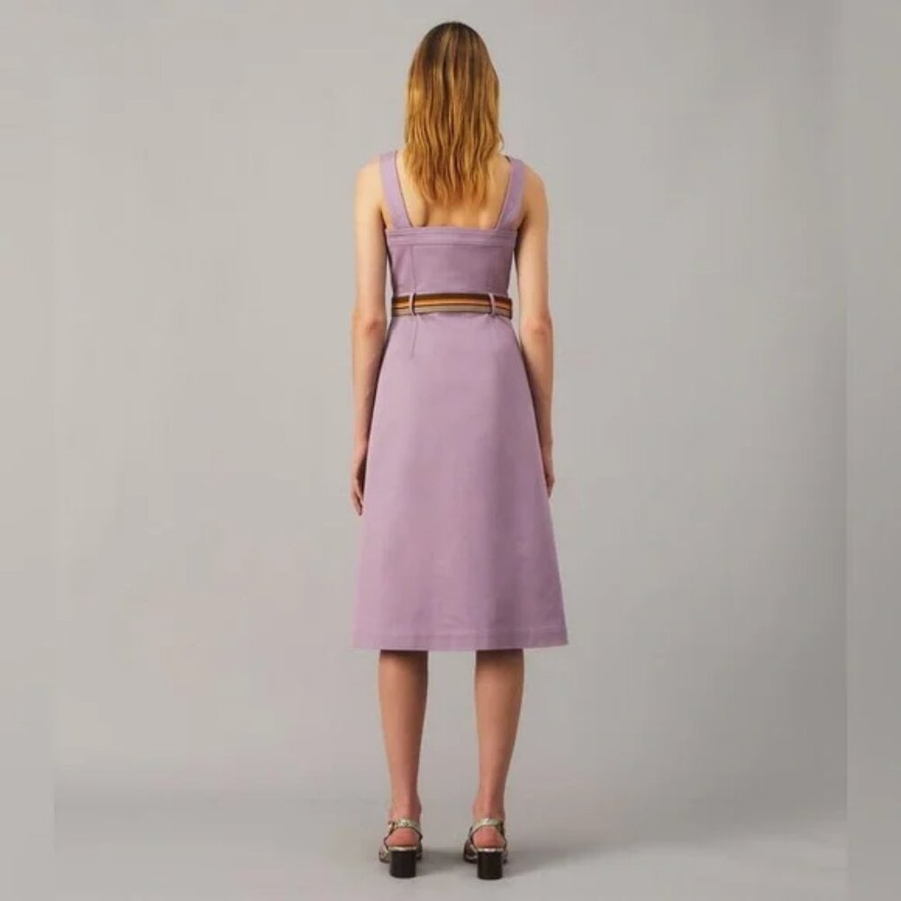 Tory Burch $498 Button Front Sundress 12 Spring Hydrangea Cotton Blend Belted - Picture 8 of 15